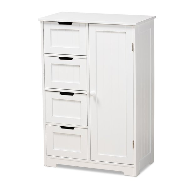 Baxton Studio Bauer Modern and Contemporary White Finished Wood 4-Drawer Bathroom Storage Cabinet 182-11334-Zoro